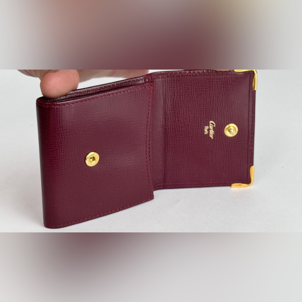 Cartier Vintage Bordeaux Leather Coin Pouch Wallet Gold Corners EUC - Picture 6 of 9